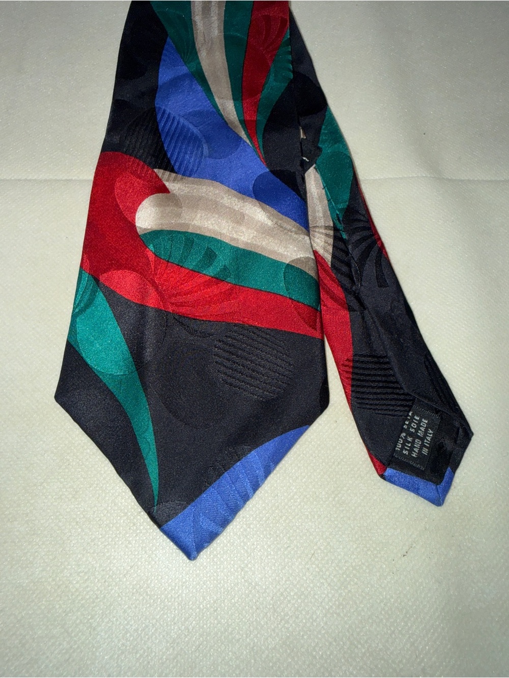 Abstract Multicolor Silk Tie — Black, Red, Green, Blue, Cream Made in Italy